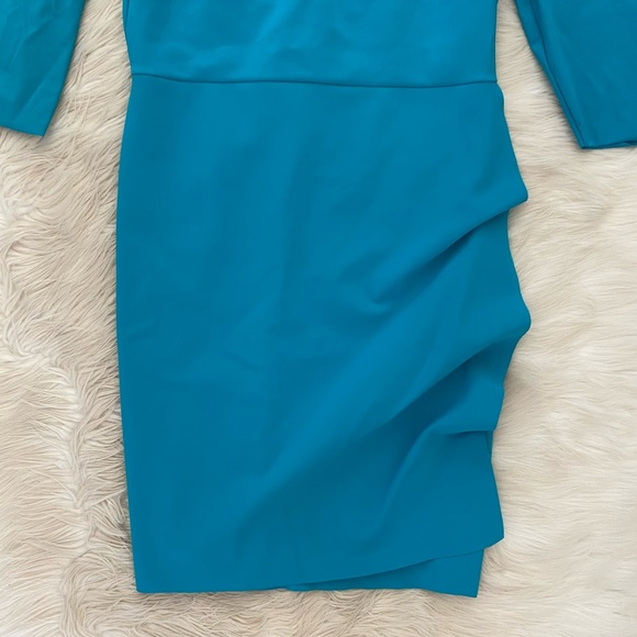 Chiara Boni Teal Blue Turquoise Elbow Sleeve Square Neck Stretch Jersey Dress - Picture 3 of 13